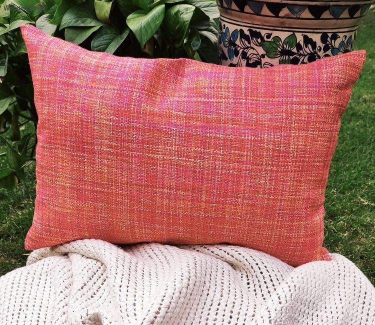 Silk Cushion Rectangular Set of 2 Cushion Cover (18x12 Inch, Pink)